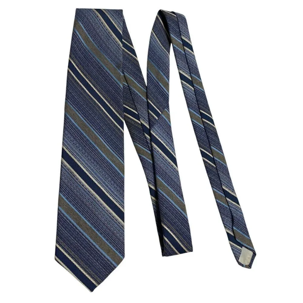 Vtg Prince Consort Gold Clasp Tie Necktie Polyester Blue Striped Classic Office
